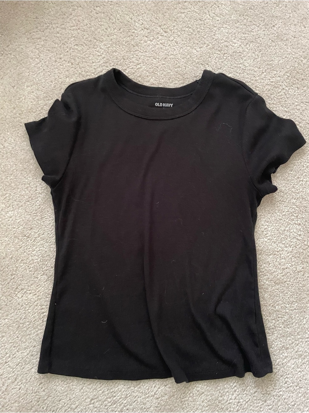 Old Navy Black Women's Ribbed Short Sleeve Cropped Tee Large